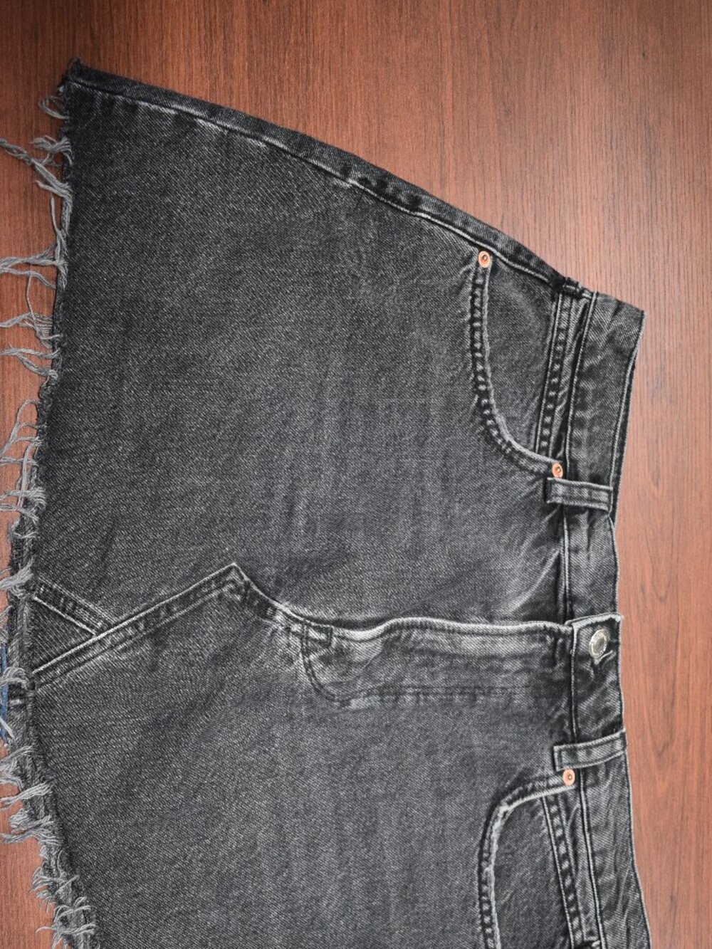 Zara Black Denim Mini Skirt High Rise Raw Hem - Size 26